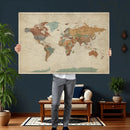 Vintage World Map Canvas Wall Art Print – Framed Modern