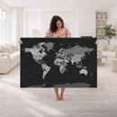 Black World Map Wall Art Canvas Print – Detailed Map of the