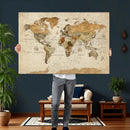 Rustic Vintage World Map Canvas Print – Framed Modern