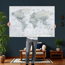 Push Pin World Map Canvas Print - Detailed Vintage World Map