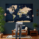 Minimalist World Map Canvas Wall Art - Watercolor Blue and