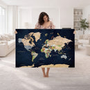 Minimalist World Map Canvas Wall Art - Watercolor Blue and