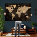 Brown World Map Canvas Print – Modern Travel Map Wall Art,