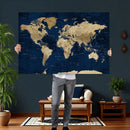 Navy Blue World Map Canvas Print – Detailed Map Minimal Navy