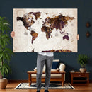 Blue Watercolor World Map Canvas Print – Framed Modern Wall