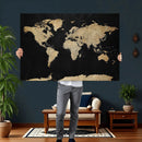 Beige World Map Canvas Wall Art Print, Minimal Black and
