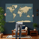 Minimal Vintage World Map Canvas Wall Art Print, Neutral