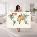 Framed World Map Wall Art Canvas Print for Living Room and