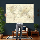 Colorful Watercolor World Map Canvas Wall Art – Framed