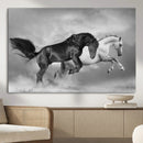 Wild Horses Wall Art Canvas Print – Framed Black and White