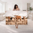 Texas Longhorn Cattle Wall Art Canvas Print, Sepia Western