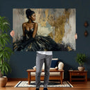 Black Woman Canvas Wall Art — Black Gold Gown Fashion Print by MyGreatCanvas | Canvas Wall Art Prints | Photo Prints & Wall Decor
