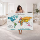 Custom Push Pin Watercolor World Map Canvas Wall Art Print –