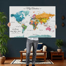 Custom Push Pin Watercolor World Map Canvas Wall Art Print –