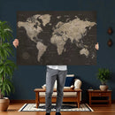 World Map Canvas Wall Art Dark Charcoal Antique Tan Detailed by MyGreatCanvas | Canvas Wall Art Prints | Photo Prints & Wall Decor