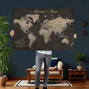 Custom World Map with Pins Canvas Wall Art Dark Charcoal by MyGreatCanvas | Canvas Wall Art Prints | Photo Prints & Wall Decor
