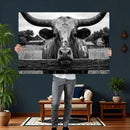 Black White Texas Longhorn Bull Canvas Wall Art, Western Ranch Cattle Photography Print, Rustic Farmhouse Cowboy Decor Artwork by MyGreatCanvas | Canvas Wall Art Prints | Photo Prints & Wall Decor