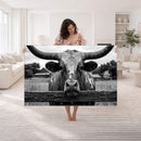 Black White Texas Longhorn Bull Canvas Wall Art, Western Ranch Cattle Photography Print, Rustic Farmhouse Cowboy Decor Artwork