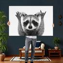 Funny Raccoon Canvas Wall Art, Black White Hands Up Animal Photo Print, Humorous Wildlife Decor, Kids Room Nursery Art, Quirky Animal Gift by MyGreatCanvas | Canvas Wall Art Prints | Photo Prints & Wall Decor