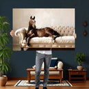 Funny Horse on Sofa Canvas Wall Art, Quirky Horse Lounging Photo Print, Whimsical Animal Decor, Living Room Conversation Art, Horse Lover Gift by MyGreatCanvas | Canvas Wall Art Prints | Photo Prints & Wall Decor