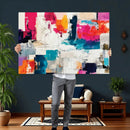 Blue Teal Abstract Canvas Wall Art, Modern Textured Painting Print, Navy Orange White Contemporary Art, Neutral Living Room Decor, Office Art by MyGreatCanvas | Canvas Wall Art Prints | Photo Prints & Wall Decor