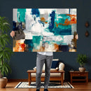 Blue Teal Abstract Canvas Wall Art, Modern Textured Painting Print, Navy Orange White Contemporary Art, Neutral Living Room Decor, Office Art by MyGreatCanvas | Canvas Wall Art Prints | Photo Prints & Wall Decor