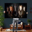 Horse Wall Art Canvas Print, Wild Horses Portrait Photography, Dramatic Equestrian Decor, Black Brown White Horse Herd, Rustic Ranch Art