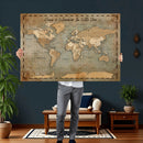 Vintage Personalized Push Pin World Map, Vintage Travel Map Canvas, Custom Names Anniversary Gift, Places Visited Pin Board, Couples Adventure Art