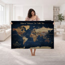 Framed Custom World Map Canvas Print - Deep Blue World Map