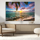 Framed Tropical Sunset Art Canvas Print