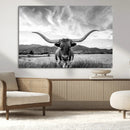 Longhorn Black and White Wall Art – Rustic Western Bull