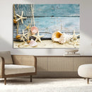 Seashells on Rustic Wooden Background, Seashells Wall Art