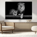 Large Black and White Lion Couple Wall Art Canvas Print –