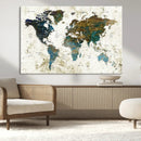 Vintage World Map Wall Art Canvas Print, Framed Rustic Earth