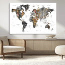 Modern Metallic World Map Canvas Wall Art – Framed