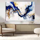 Golden Cascades on Midnight Blue – Deep Blue Abstract Wall