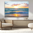 Golden Sunset Over Ocean Waves - Serene Coastal Triptych