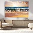 Sunset Beach Wall Art - 3-Panel Framed Canvas Print, Ready