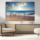 Serene Ocean Sunset Canvas Wall Art - Beach Waves at Sunset,