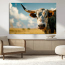 Longhorn in the Prairie - Stunning Ranch-Style Triptych Wall
