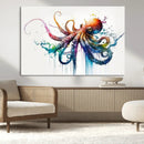 Watercolor Vibrant Octopus Wall Art Canvas Print | Abstract