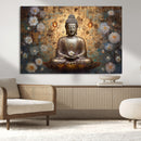 Golden Buddha Wall Art Canvas Print | Zen Meditation Floral