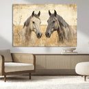 Chines Ink Style Grunge Horses Wall Art Canvas Print