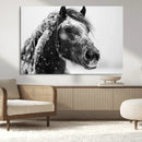 Winter Horse Canvas Print | Large 3-Panel Black White Equine