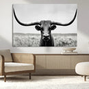 Longhorn Bull Canvas Print | Rustic Farmhouse Wall Art |