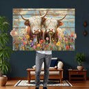 Cute Highland Cow Canvas Wall Art - Rustic Farmhouse Decor