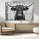 Abstract Longhorn Bull Wall Art Canvas Print - Rustic Texas