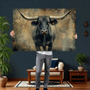 Texas Longhorn Bull Wall Art – Framed Rustic Cow Canvas