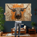 Abstract Cow Longhorn Bull Wall Art Canvas Print - Rustic