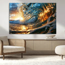Ocean Wave at Sunset Canvas Wall Art – Vibrant Coastal Beach